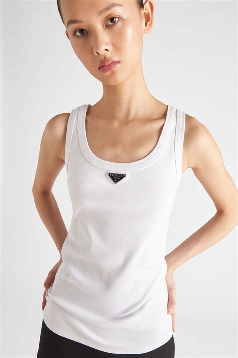 prada white crop tank|Prada tank top.